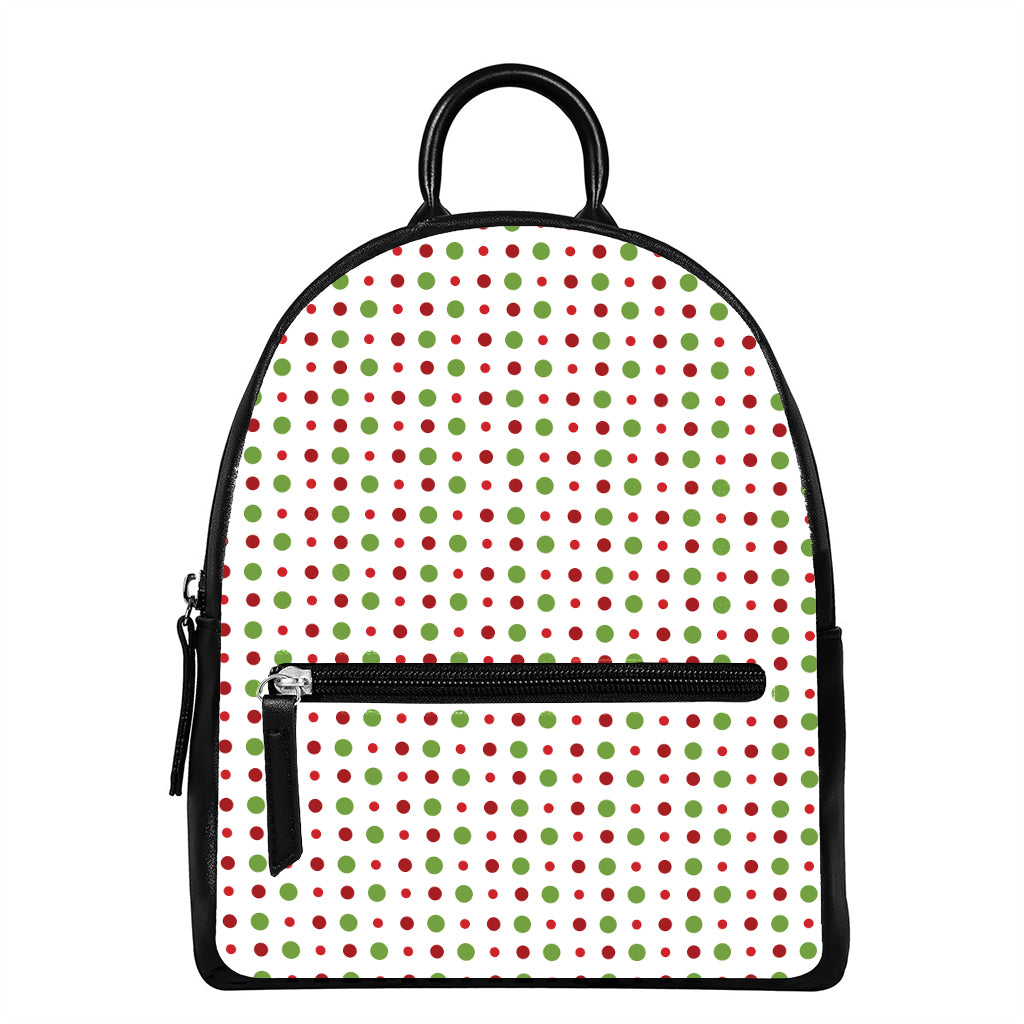 Merry Christmas Dots Pattern Print Leather Backpack