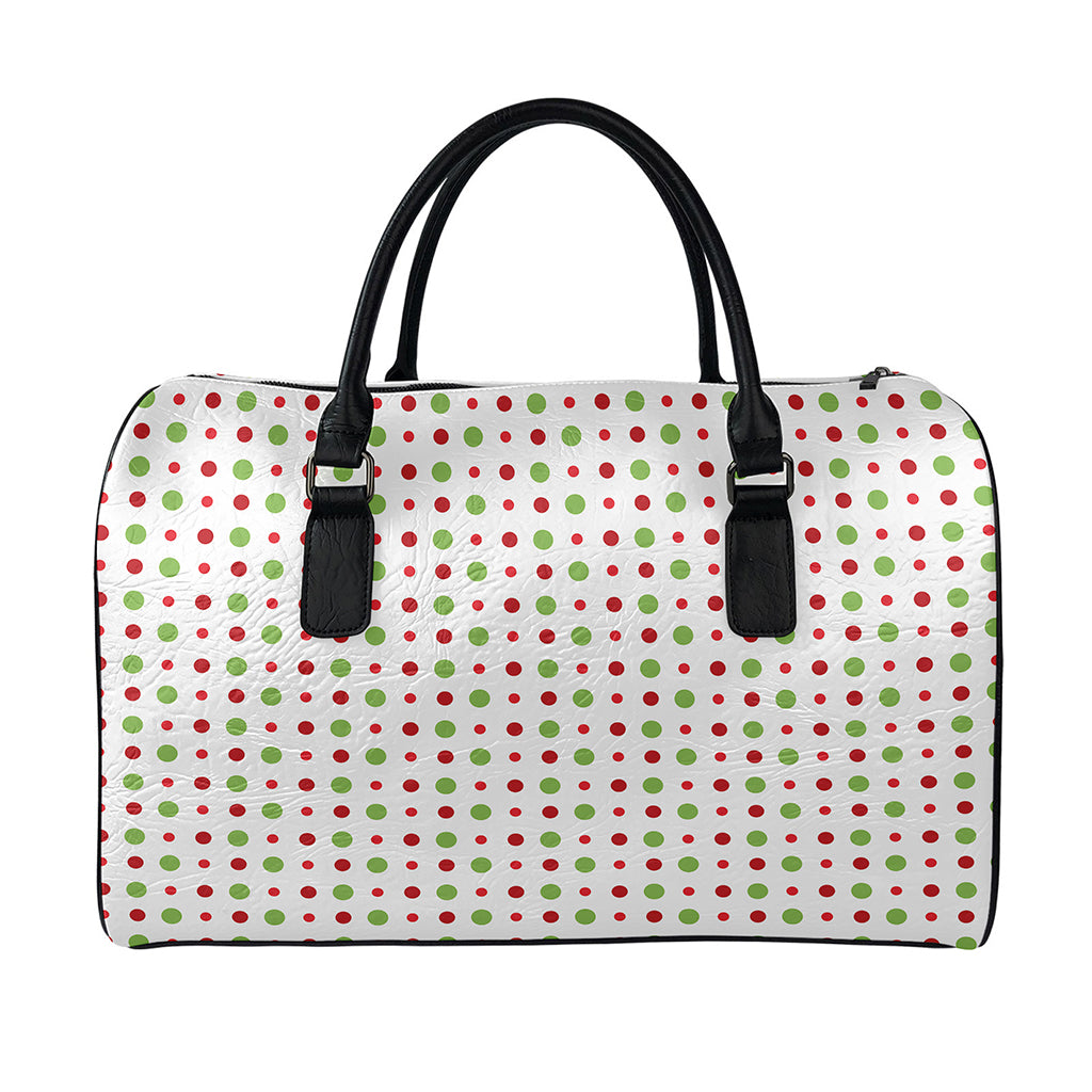 Merry Christmas Dots Pattern Print Leather Duffle Bag