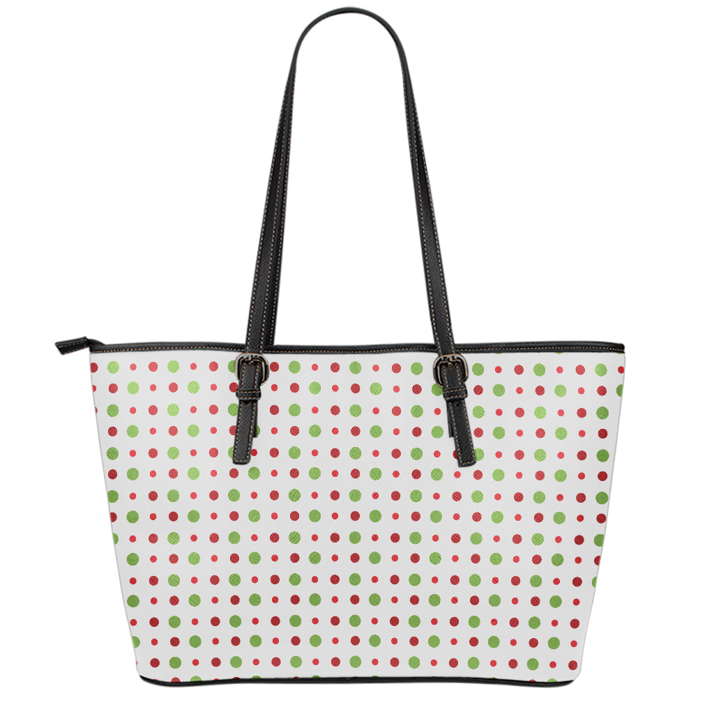 Merry Christmas Dots Pattern Print Leather Tote Bag