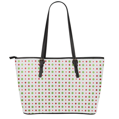 Merry Christmas Dots Pattern Print Leather Tote Bag