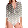 Merry Christmas Dots Pattern Print Long Sleeve Swimsuit