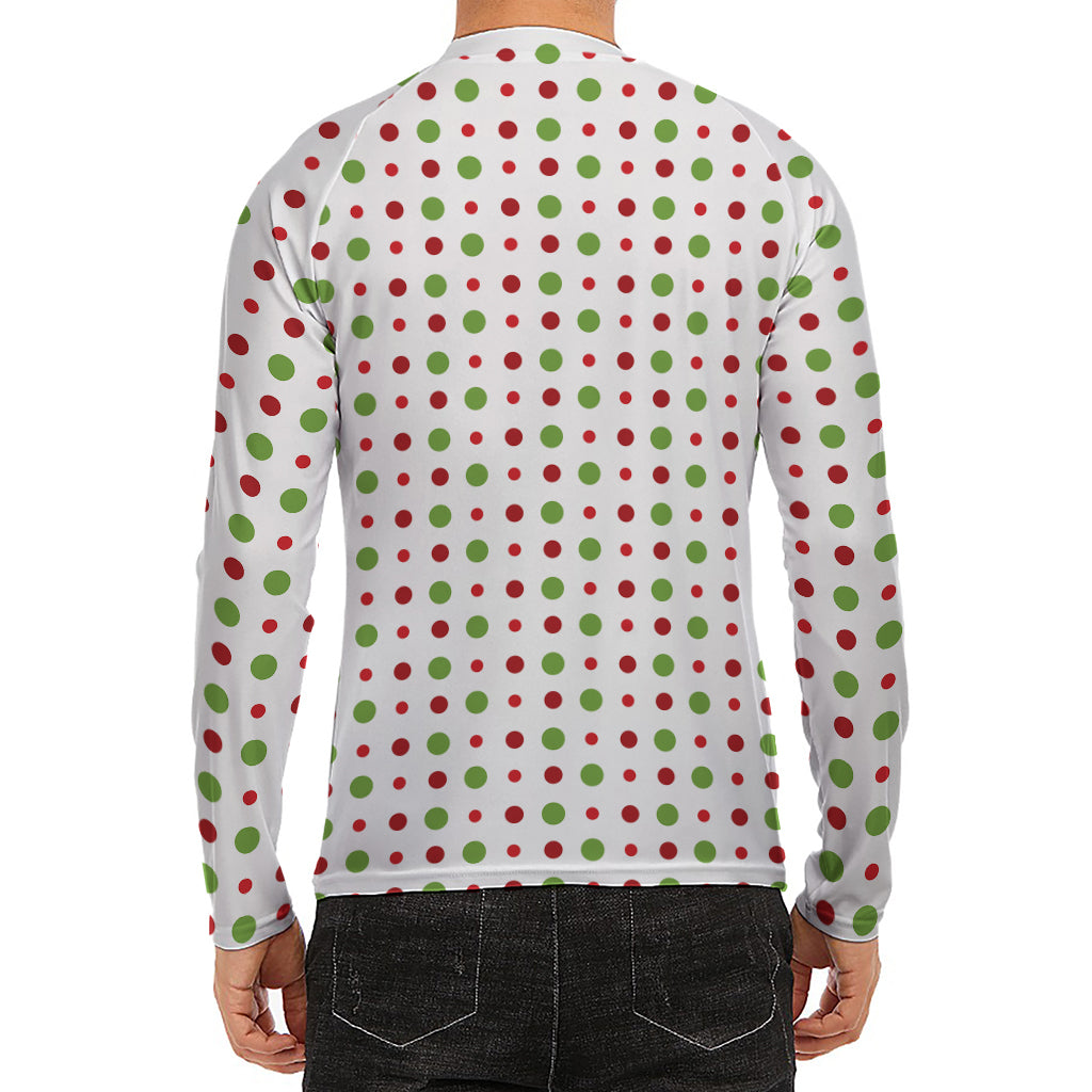 Merry Christmas Dots Pattern Print Men's Long Sleeve Rash Guard