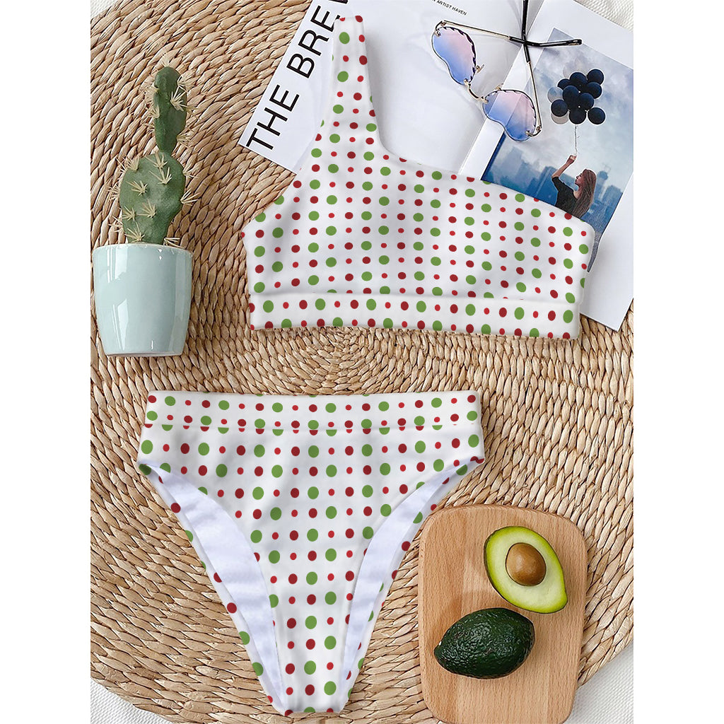 Merry Christmas Dots Pattern Print One Shoulder Bikini Top