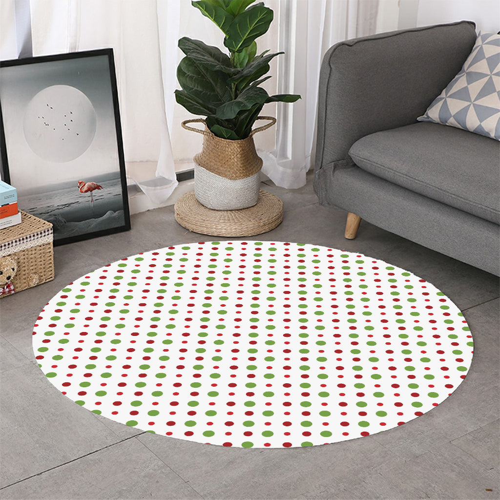 Merry Christmas Dots Pattern Print Round Rug
