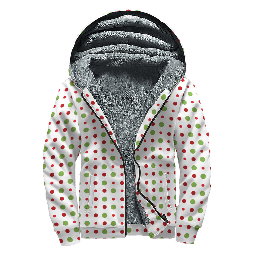 Merry Christmas Dots Pattern Print Sherpa Lined Zip Up Hoodie