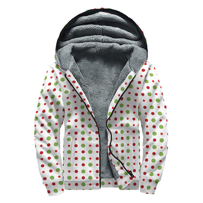 Merry Christmas Dots Pattern Print Sherpa Lined Zip Up Hoodie