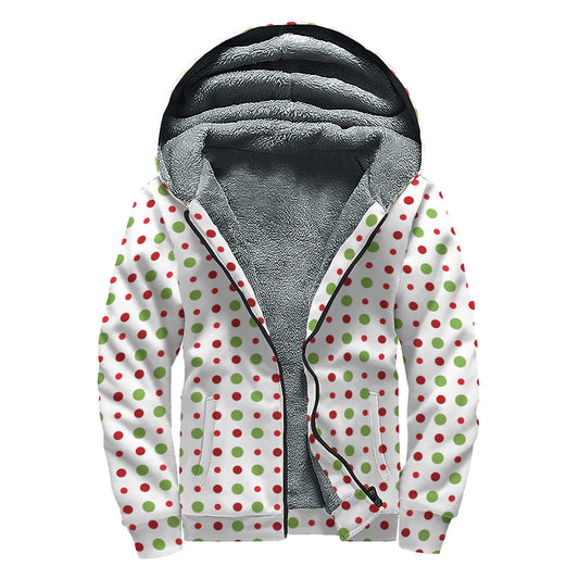 Merry Christmas Dots Pattern Print Sherpa Lined Zip Up Hoodie