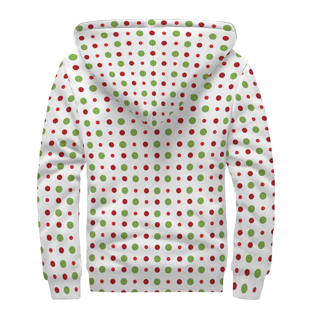 Merry Christmas Dots Pattern Print Sherpa Lined Zip Up Hoodie