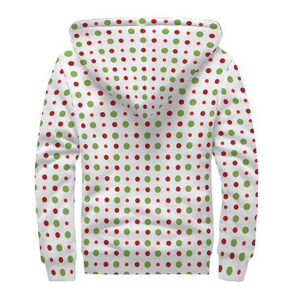 Merry Christmas Dots Pattern Print Sherpa Lined Zip Up Hoodie
