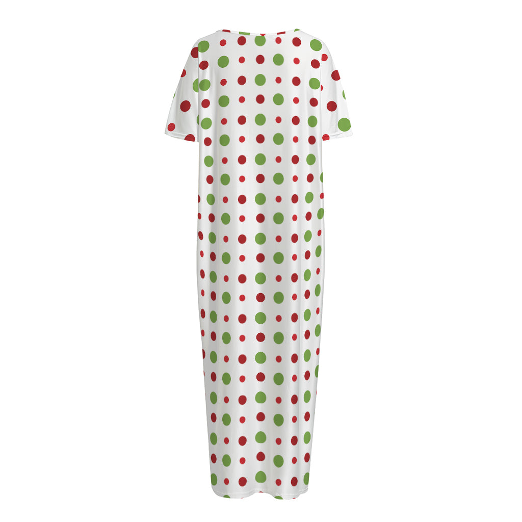 Merry Christmas Dots Pattern Print Short Sleeve Long Nightdress