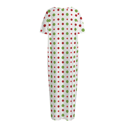Merry Christmas Dots Pattern Print Short Sleeve Long Nightdress