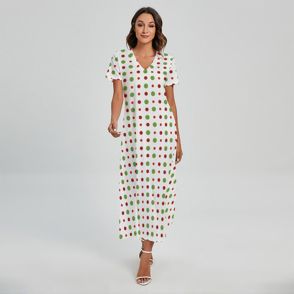 Merry Christmas Dots Pattern Print Short Sleeve Maxi Dress