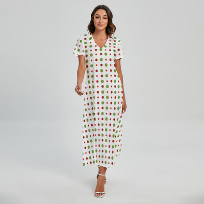 Merry Christmas Dots Pattern Print Short Sleeve Maxi Dress