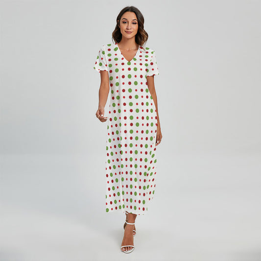 Merry Christmas Dots Pattern Print Short Sleeve Maxi Dress