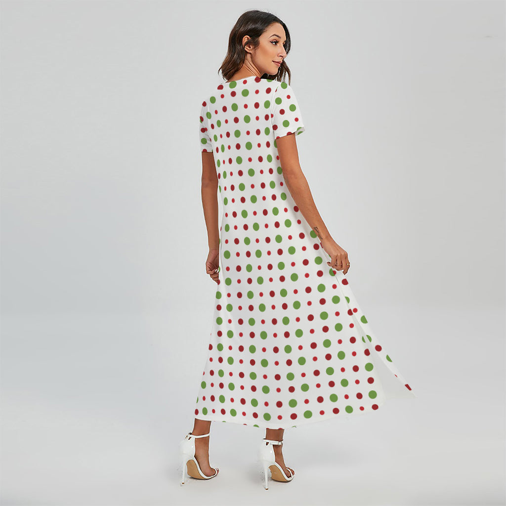 Merry Christmas Dots Pattern Print Short Sleeve Maxi Dress
