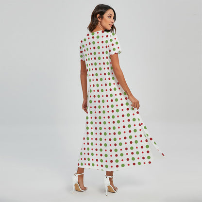 Merry Christmas Dots Pattern Print Short Sleeve Maxi Dress