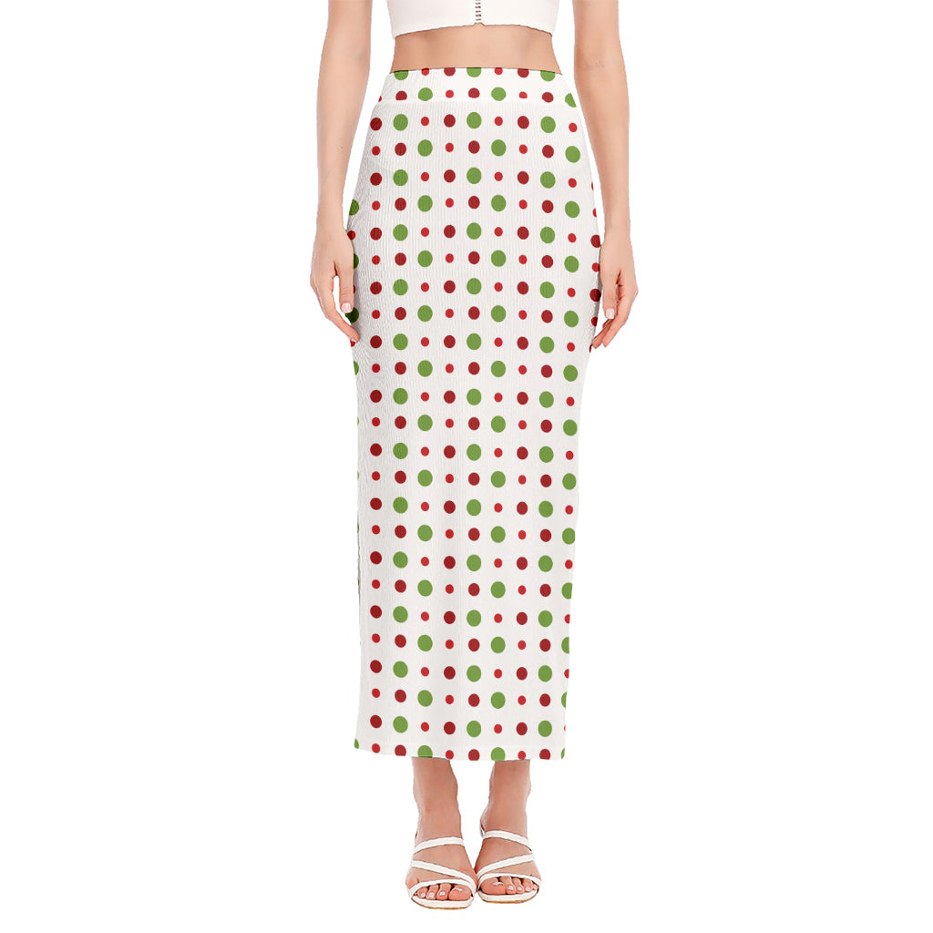 Merry Christmas Dots Pattern Print Side Slit Maxi Skirt
