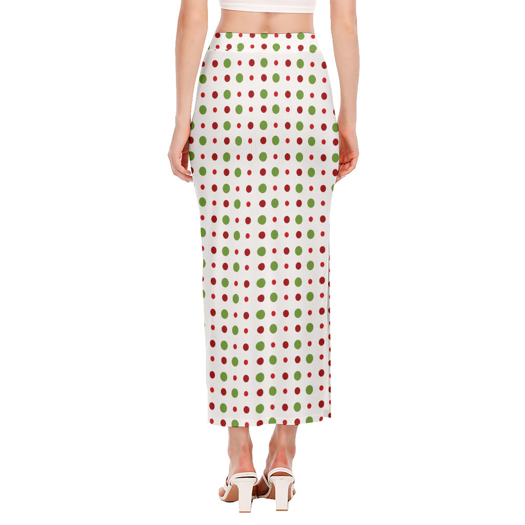 Merry Christmas Dots Pattern Print Side Slit Maxi Skirt