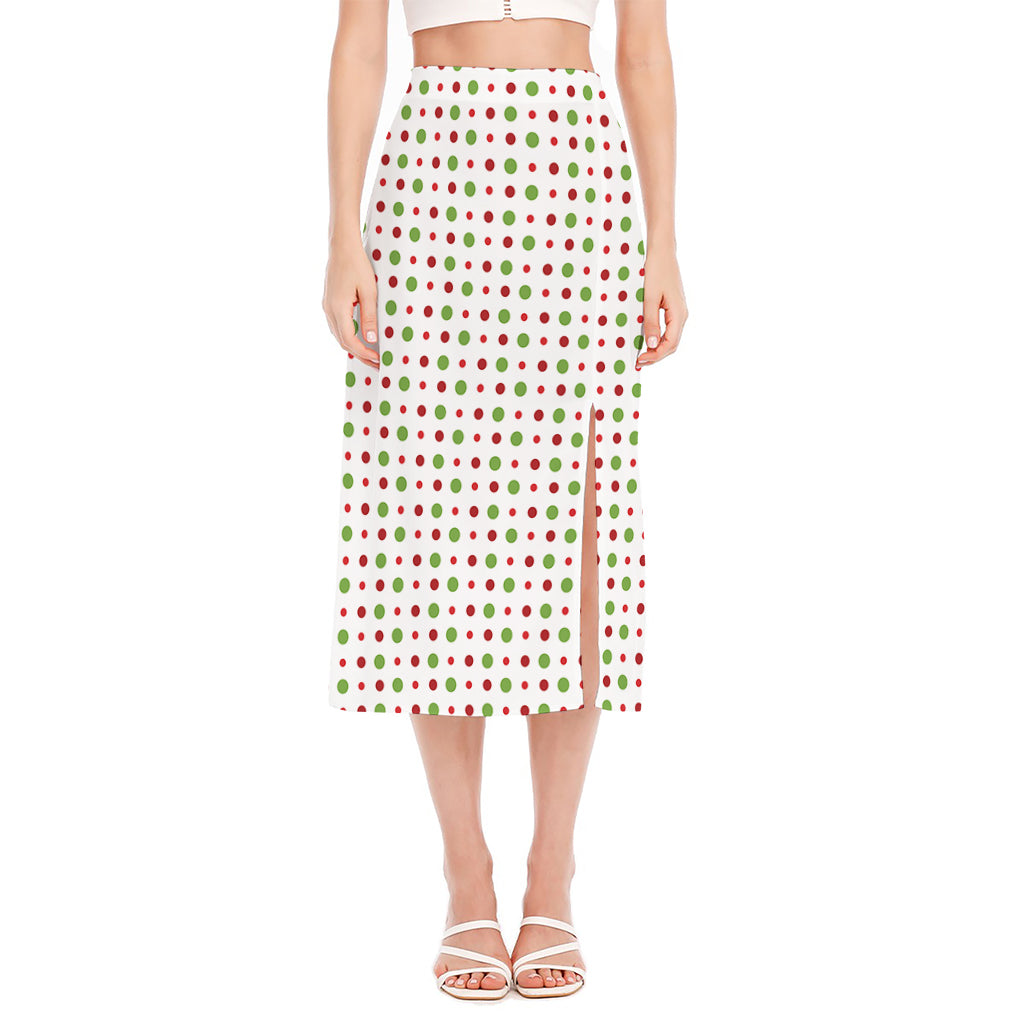 Merry Christmas Dots Pattern Print Side Slit Midi Skirt