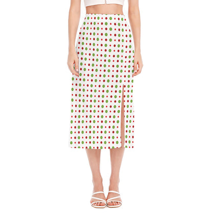 Merry Christmas Dots Pattern Print Side Slit Midi Skirt