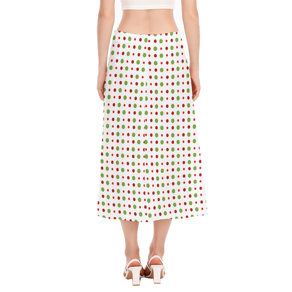 Merry Christmas Dots Pattern Print Side Slit Midi Skirt