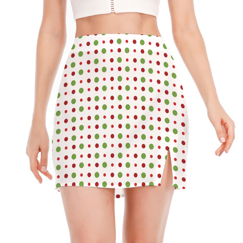 Merry Christmas Dots Pattern Print Side Slit Mini Skirt
