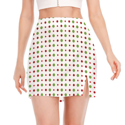 Merry Christmas Dots Pattern Print Side Slit Mini Skirt