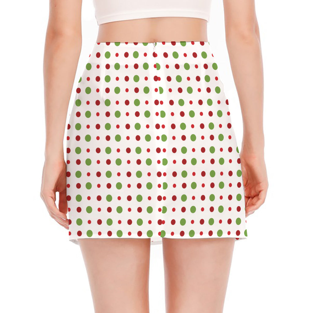 Merry Christmas Dots Pattern Print Side Slit Mini Skirt