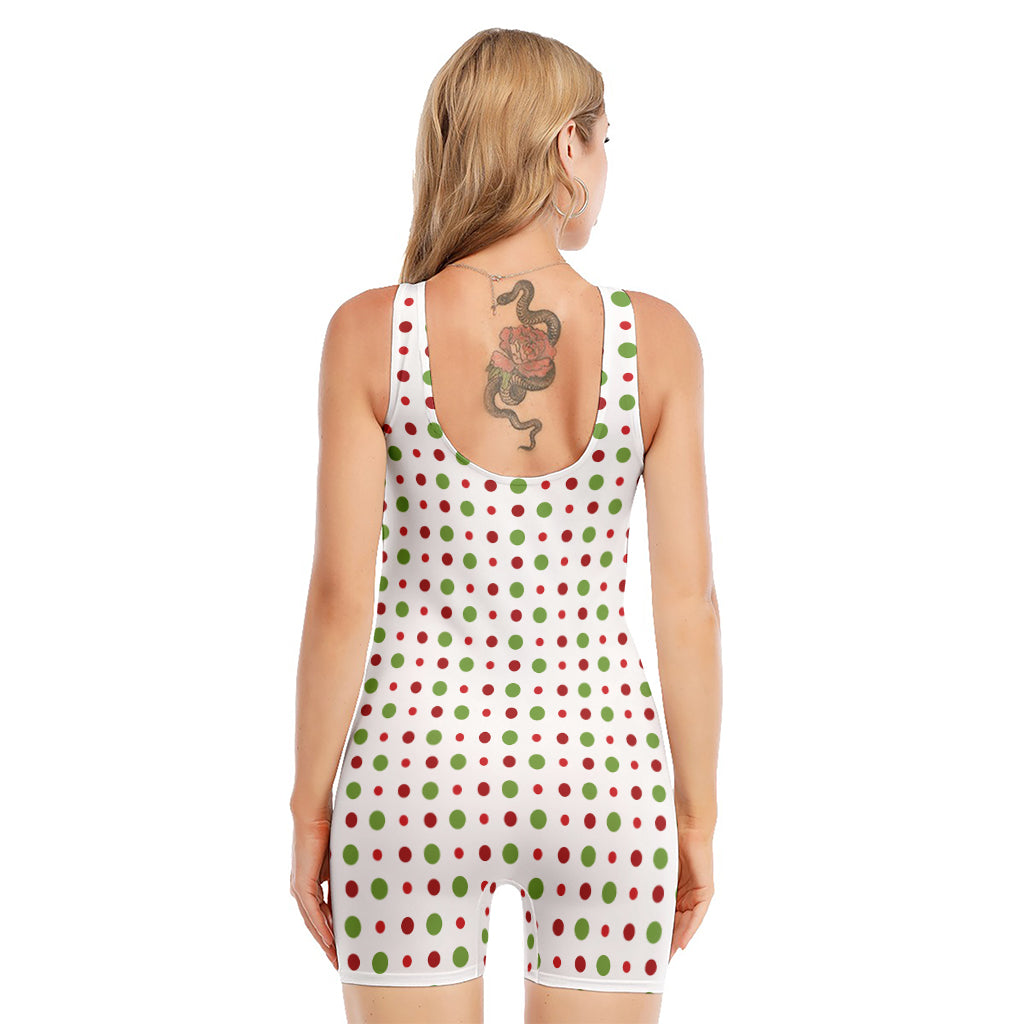 Merry Christmas Dots Pattern Print Sleeveless One Piece Swimsuit