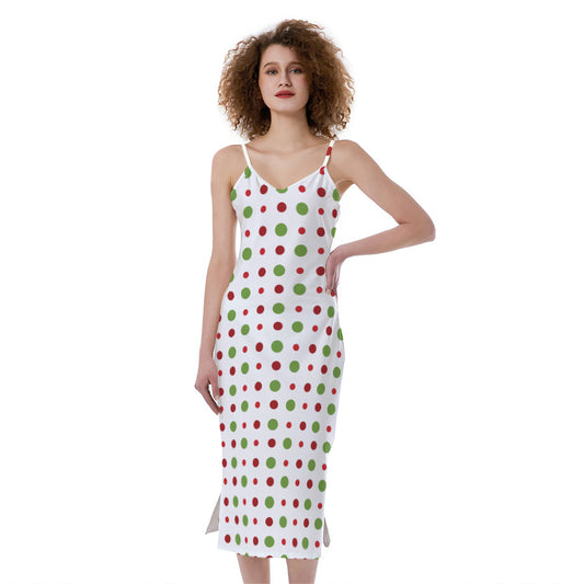 Merry Christmas Dots Pattern Print Slim Fit Midi Cami Dress
