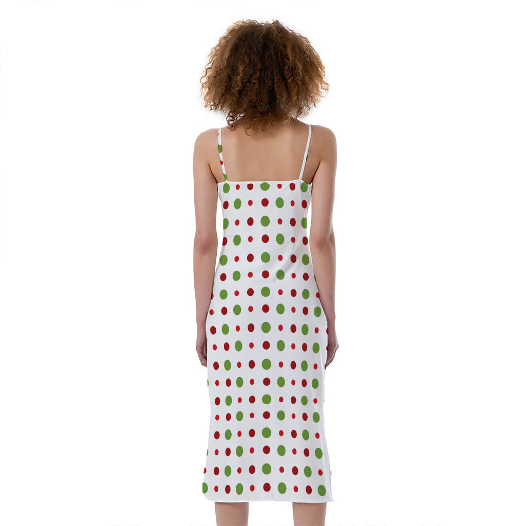 Merry Christmas Dots Pattern Print Slim Fit Midi Cami Dress