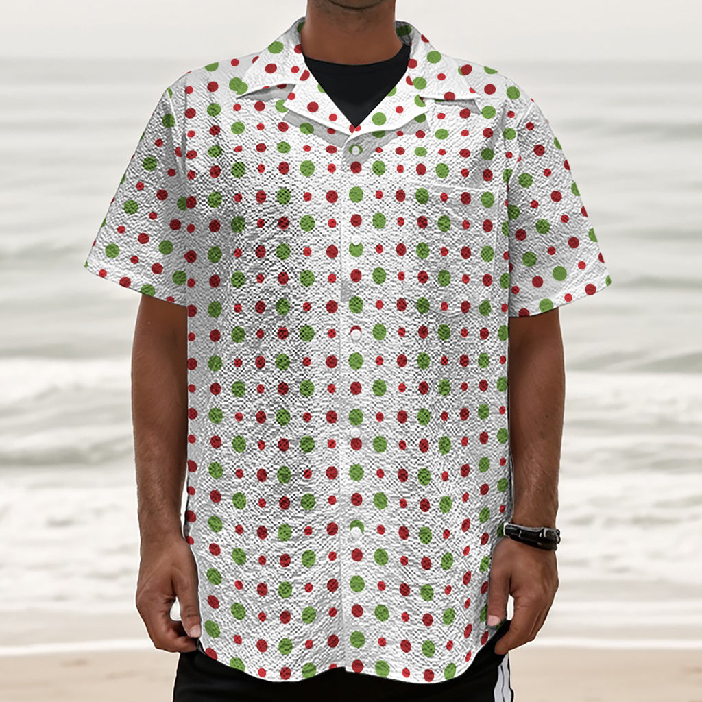 Merry Christmas Dots Pattern Print Textured Short Sleeve Shirt
