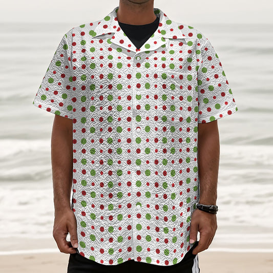 Merry Christmas Dots Pattern Print Textured Short Sleeve Shirt