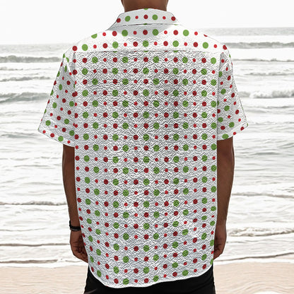 Merry Christmas Dots Pattern Print Textured Short Sleeve Shirt