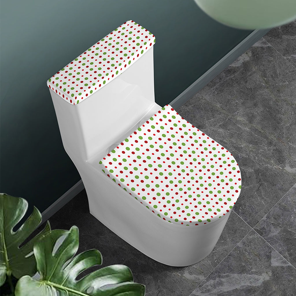 Merry Christmas Dots Pattern Print Toilet Lid And Tank Cover Set