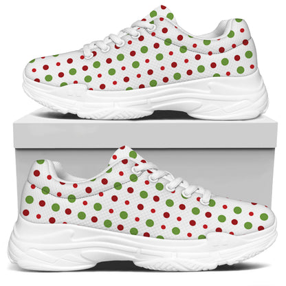 Merry Christmas Dots Pattern Print White Chunky Shoes