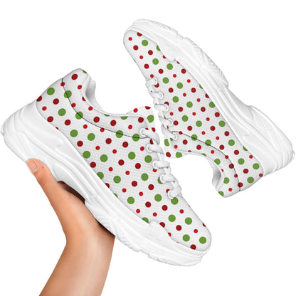Merry Christmas Dots Pattern Print White Chunky Shoes