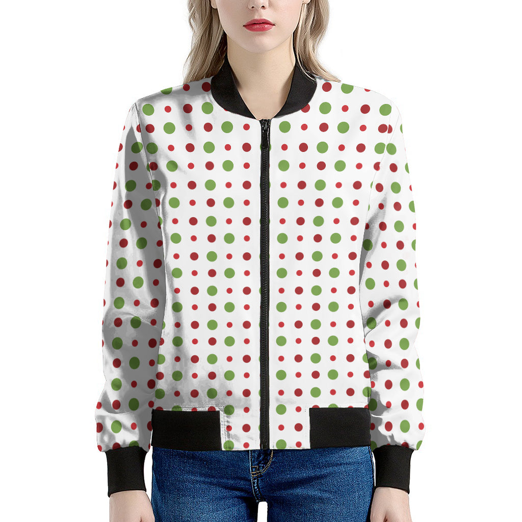 Merry Christmas Dots Pattern Print Women's Bomber Jacket