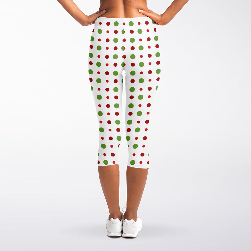 Merry Christmas Dots Pattern Print Women's Capri Leggings