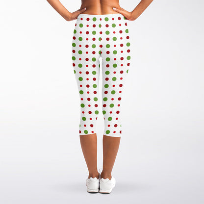Merry Christmas Dots Pattern Print Women's Capri Leggings