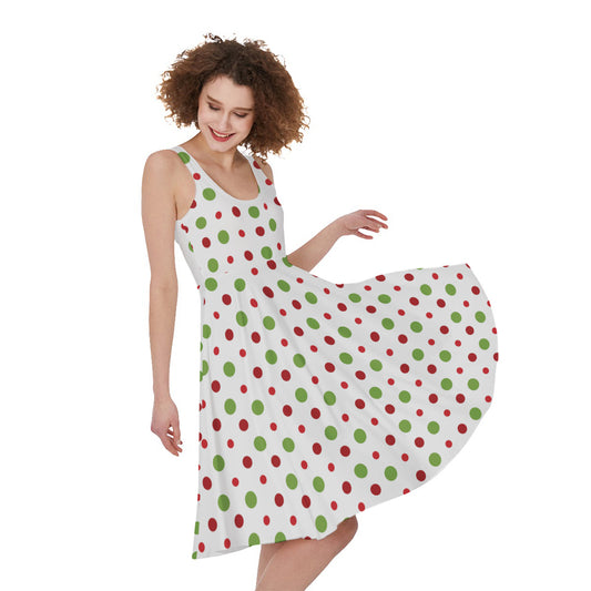 Merry Christmas Dots Pattern Print Women's Sleeveless Dress