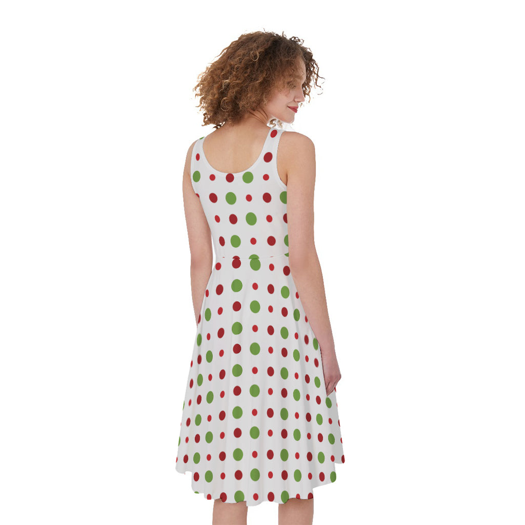 Merry Christmas Dots Pattern Print Women's Sleeveless Dress