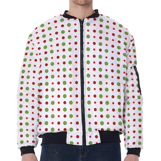 Merry Christmas Dots Pattern Print Zip Sleeve Bomber Jacket