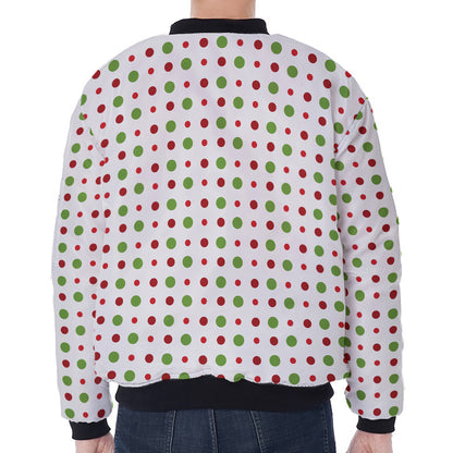 Merry Christmas Dots Pattern Print Zip Sleeve Bomber Jacket