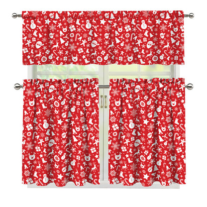 Merry Christmas Elements Pattern Print 3 Piece Kitchen Curtains