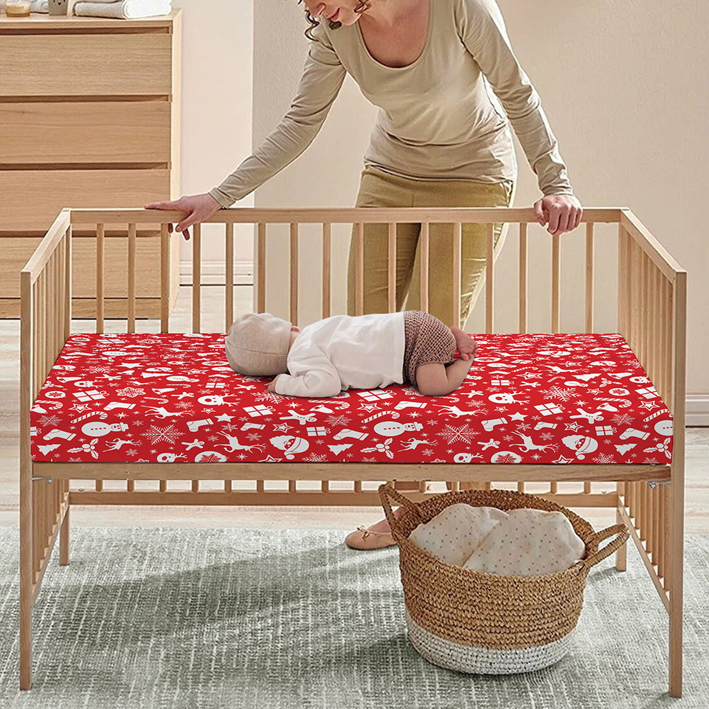 Merry Christmas Elements Pattern Print Baby Crib Sheet