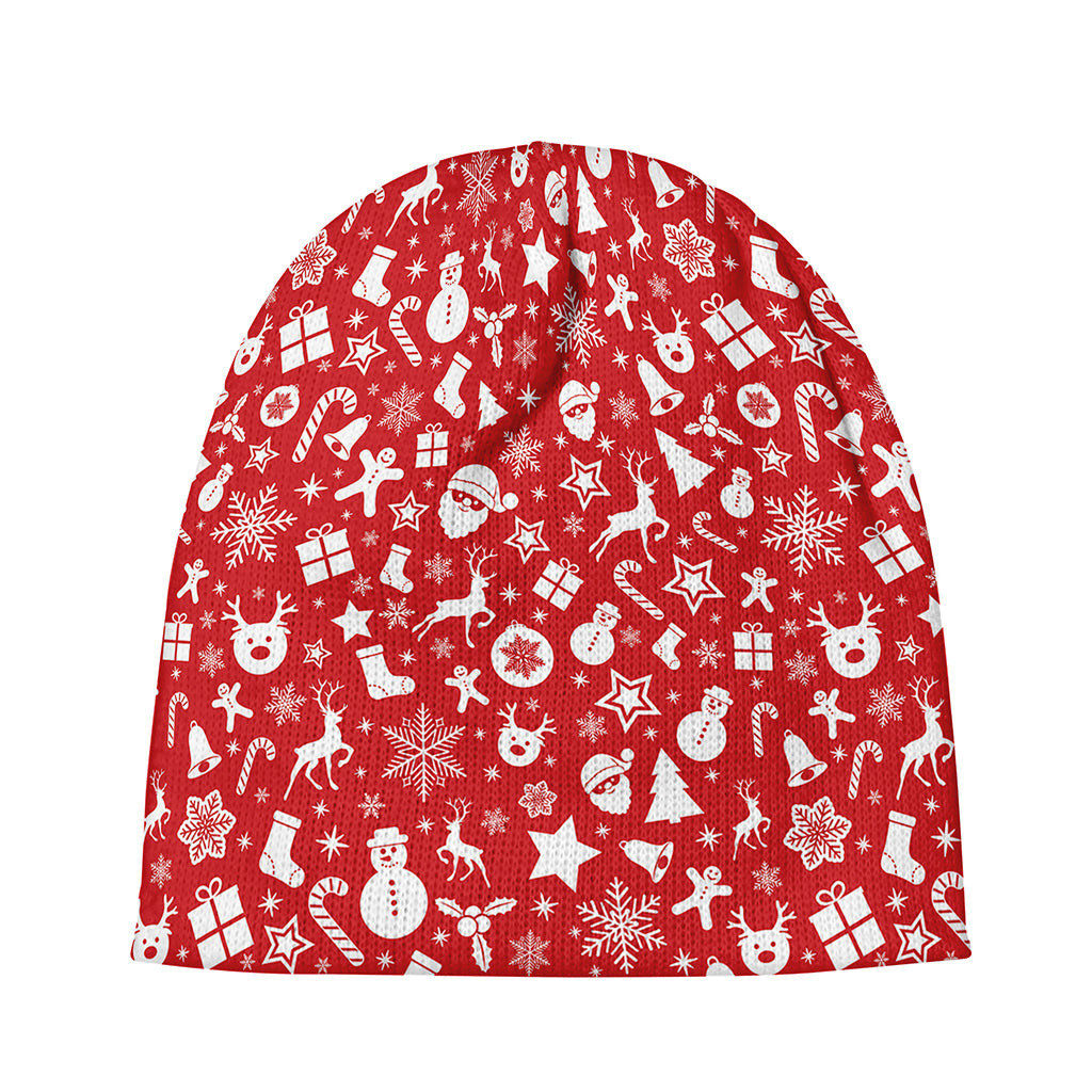 Merry Christmas Elements Pattern Print Beanie