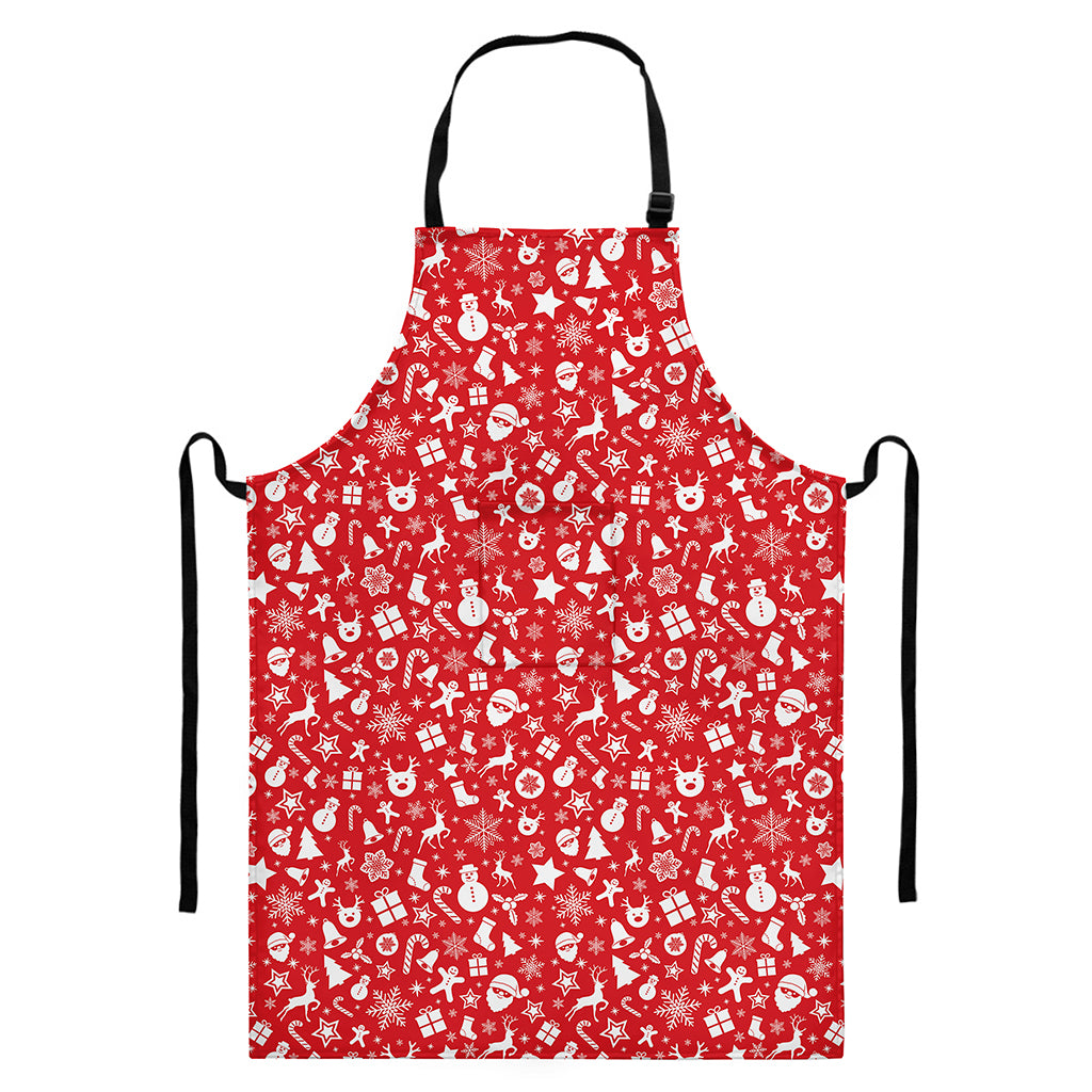 Merry Christmas Elements Pattern Print Bib Apron With Pocket