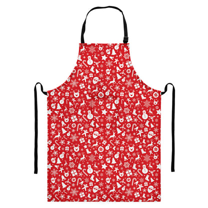 Merry Christmas Elements Pattern Print Bib Apron With Pocket