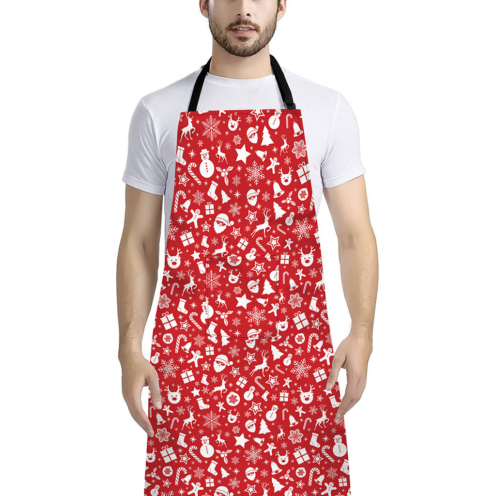 Merry Christmas Elements Pattern Print Bib Apron With Pocket